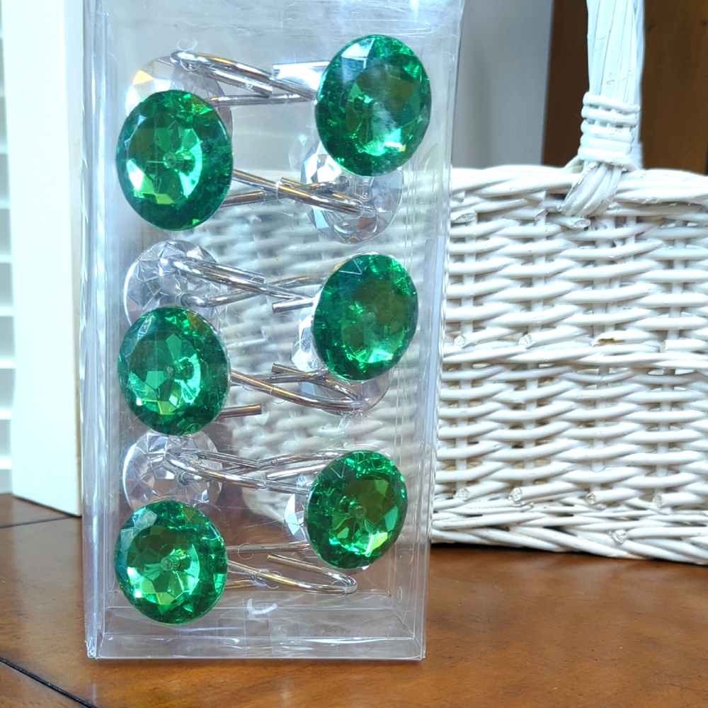 12 Pack Emerald Gem Shower Curtain Hooks